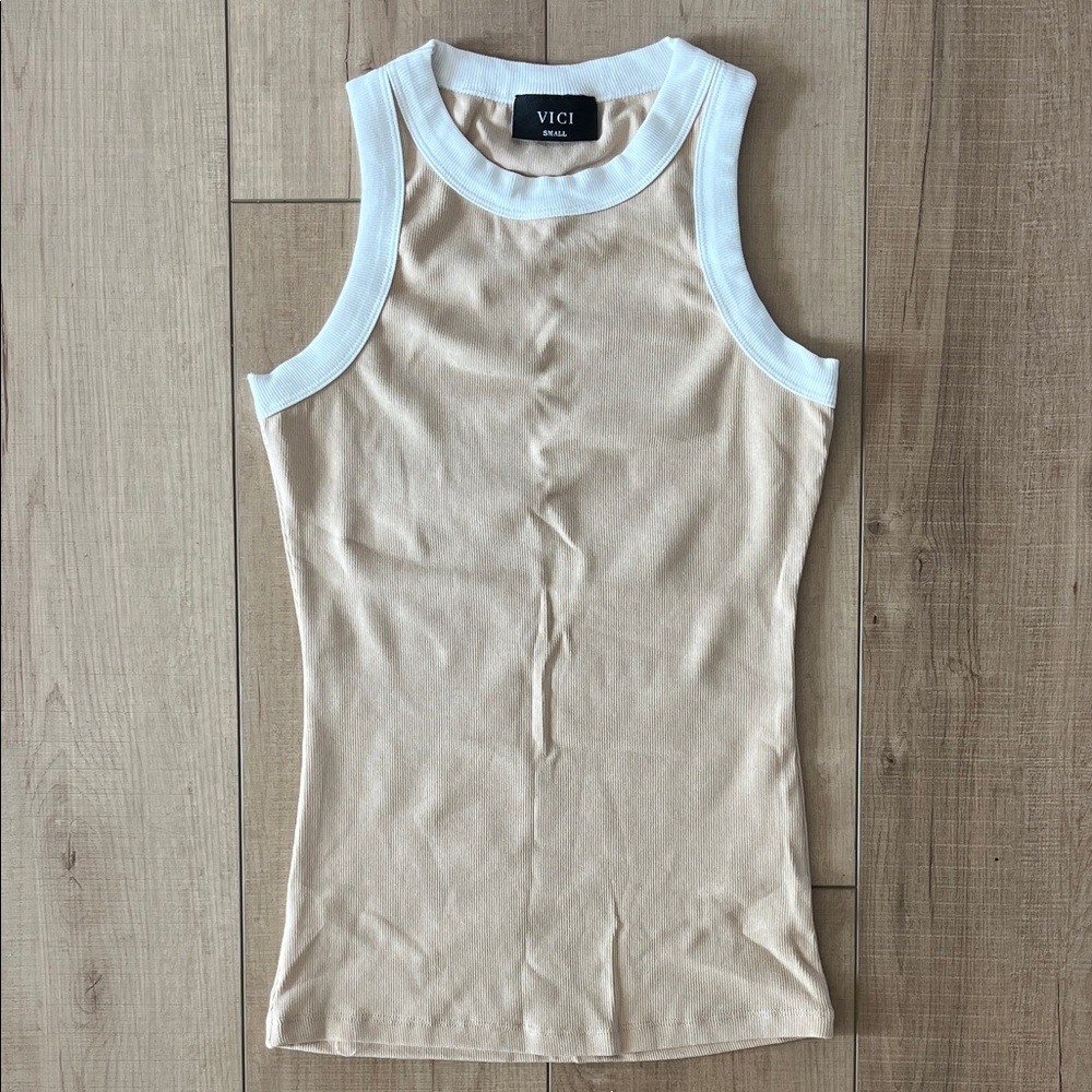 VICI Cream Tank Top with White Trim